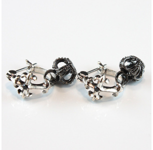 Black Crown and Fleury Cross Silver Earrings