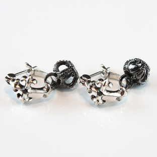 Black Crown and Fleury Cross Silver Earrings