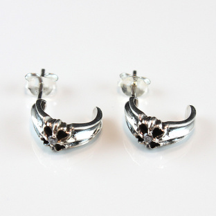 White Cubic Zirconia Silver Earrings with Fleur De Lis