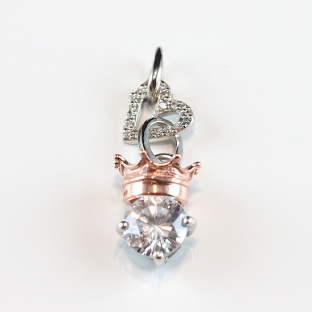 Golden Silver Crown and Heart Set with Black Cubic Zirconia