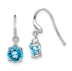 Sterling Silver Rhodium-plated Blue Topaz and Diamond Wire Earrings