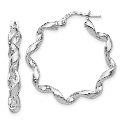 Sterling Silver RH-plated Polished Twisted Hoop Earrings