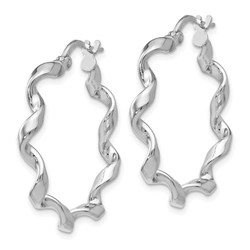 Sterling Silver RH-plated Polished Twisted Hoop Earrings
