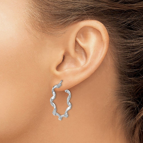 Sterling Silver RH-plated Polished Twisted Hoop Earrings