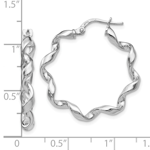 Sterling Silver RH-plated Polished Twisted Hoop Earrings