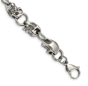 Chisel Stainless Steel Polished Skull Link 8.75 inch Bracelet