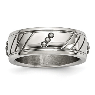 Stainless Steel Polished Beaded and Grooved 8mm Band