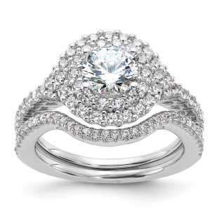 Brilliant Embers Sterling Silver Rhodium-plated 86 Stone Micro Pav CZ 2-piece Wedding Set