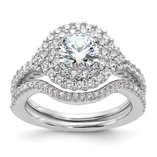 Brilliant Embers Sterling Silver Rhodium-plated 86 Stone Micro Pav CZ 2-piece Wedding Set