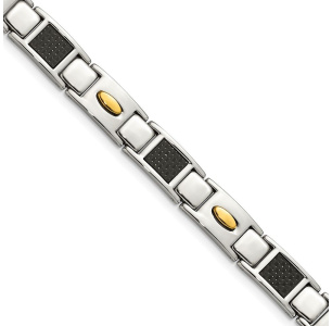 Chisel Stainless Steel Polished Yellow IP-plated with Black Carbon Fiber Inlay 8.5 inch Link Bracelet
