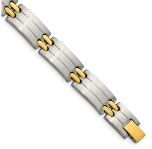 Chisel Stainless Steel Brushed and Polished Yellow IP-plated 8.75 inch Link Bracelet