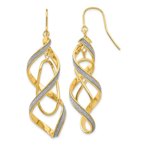 14k Polished Glitter Infused Spiral Dangle Earrings