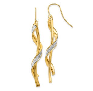 14k Polished Glitter Infused Spiral Dangle Earrings