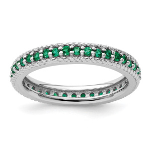 Sterling Silver Stackable Expressions Polished Cr. Emerald Eternity Ring