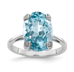 Sterling Silver Rhodium Light Swiss Blue Topaz Diamond Ring