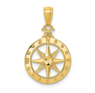 14k Diamond-cut Polished Compass Pendant