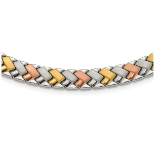 Stainless Steel Rose & Yellow IP-plated Polished & Satin Link Necklace
