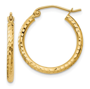 14k Diamond-cut 2mm Round Tube Hoop Earrings